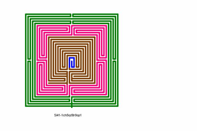 Fig. ph4: Hedning-Ariadne Labyrint
En kombineret chartres, roma, og troja labyrint. 
I labyrinten indgår en troja 2 flervejs labyrint som Ariadnes hedenske bevidsthed