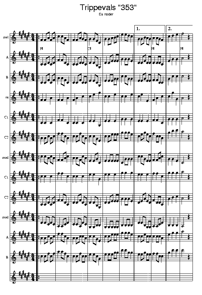 Trippevals 353, music notes Eb1; CLICK TO MAIN PAGE