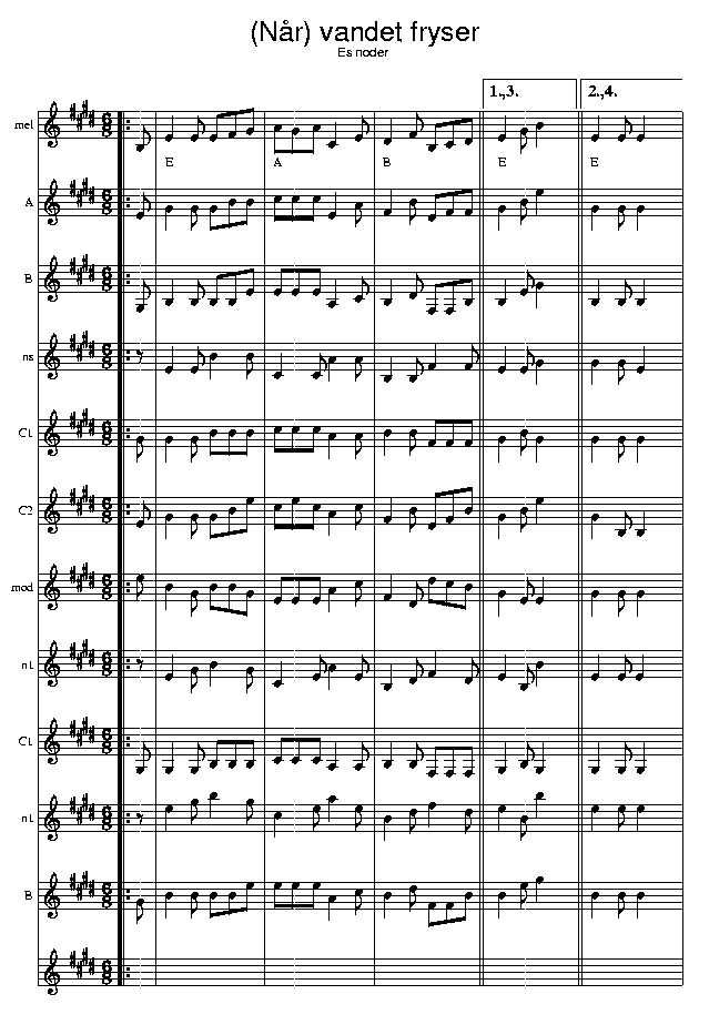 Vandet fryser, music notes Eb1; CLICK TO MAIN PAGE