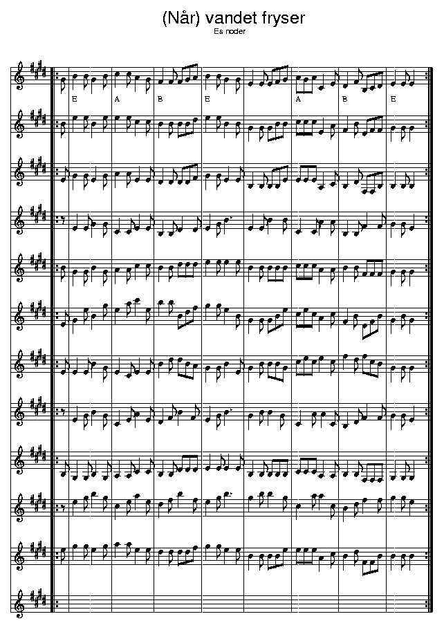 Vandet fryser, music notes Eb2; CLICK TO MAIN PAGE