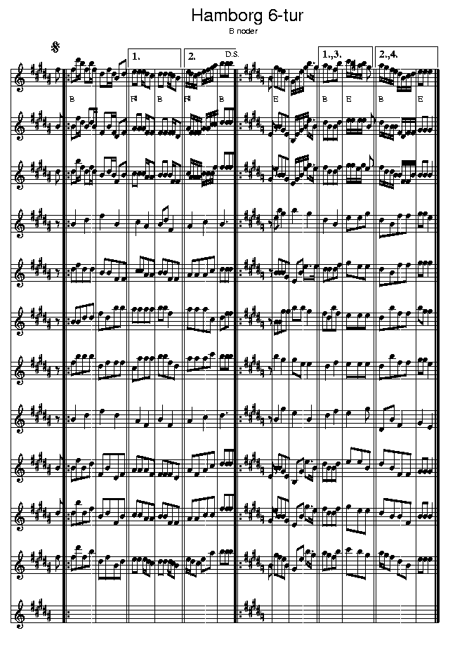 Hamborg 6-tur, music notes Bb2; CLICK TO MAIN PAGE